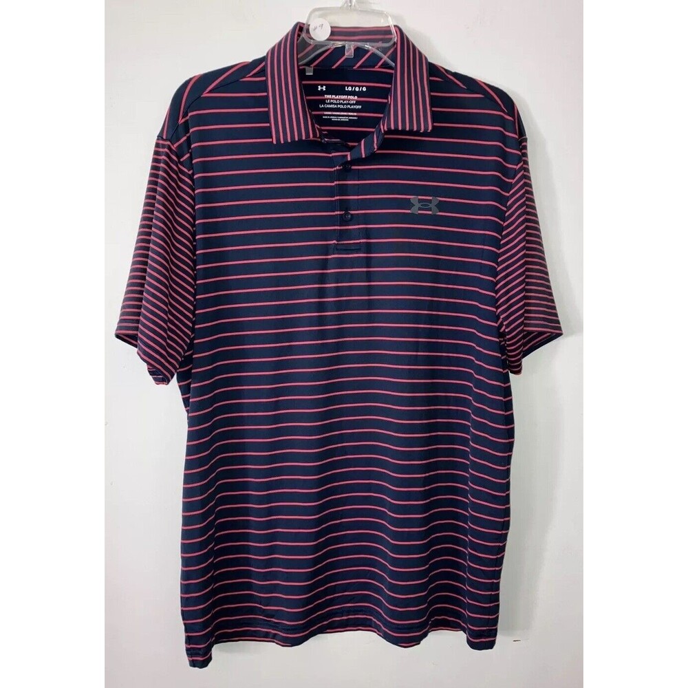 Under Armour The Playoff Polo Short Sleeve Shirt Mens Large Golf Navy/Red